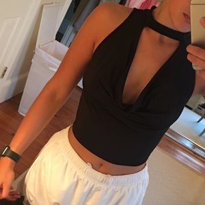 Crop black silky shirt